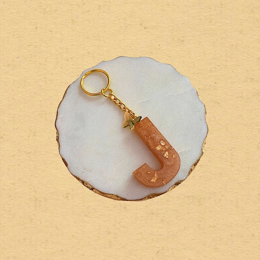 Custom Letter “J” Butterfly Key Chain - Peach Gold
